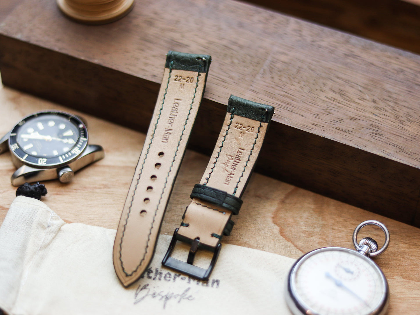 PINE GREEN CALF LEATHER WATCH STRAPS - PADDED