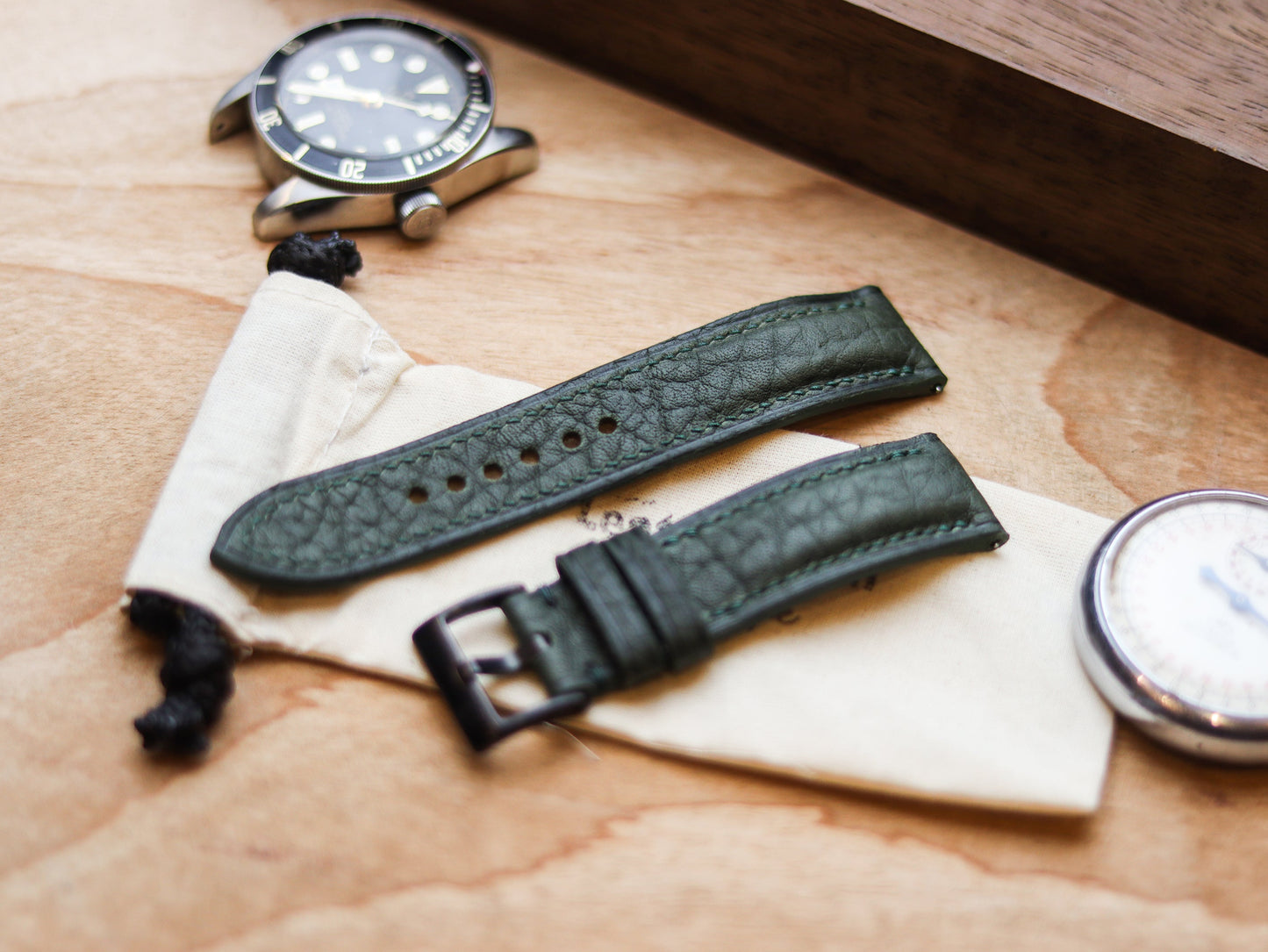 PINE GREEN CALF LEATHER WATCH STRAPS - PADDED