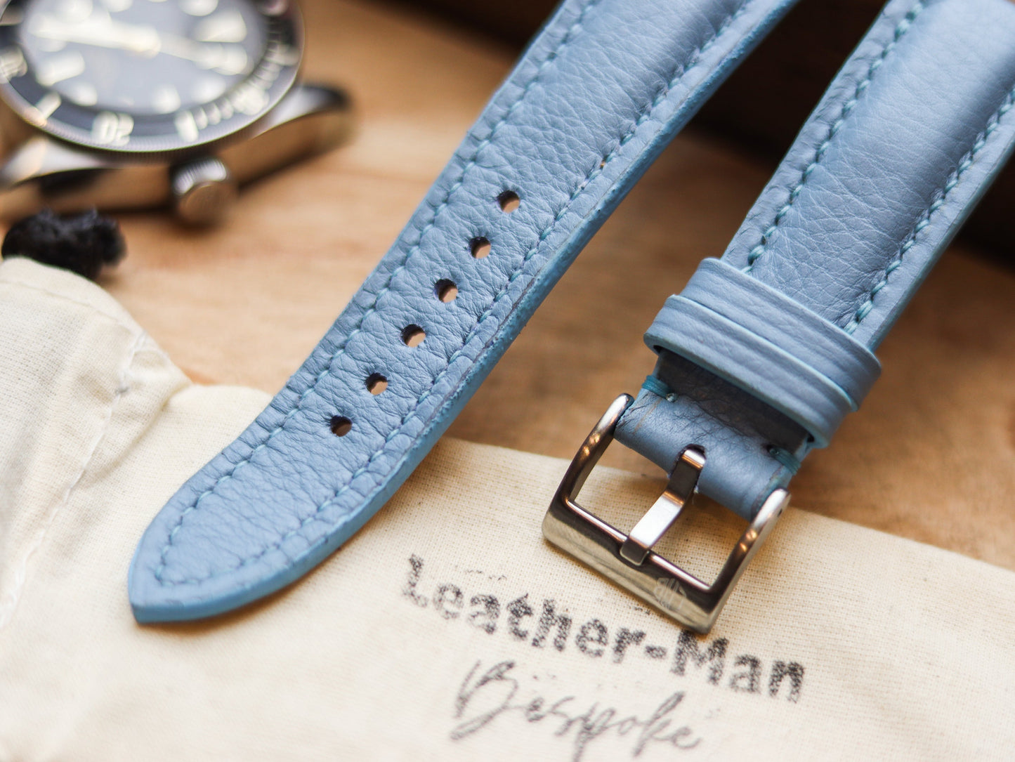 ICE BLUE CALF LEATHER WATCH STRAPS - PADDED