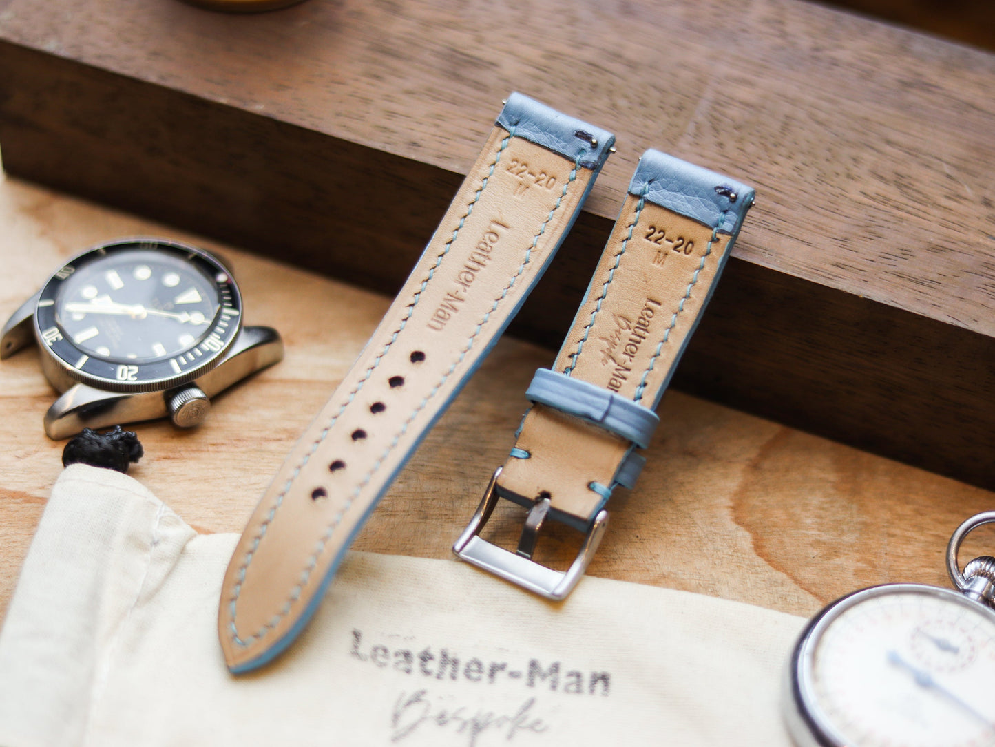 ICE BLUE CALF LEATHER WATCH STRAPS - PADDED