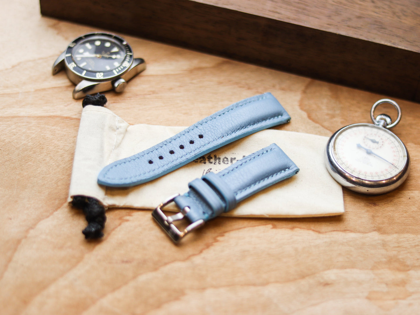 ICE BLUE CALF LEATHER WATCH STRAPS - PADDED
