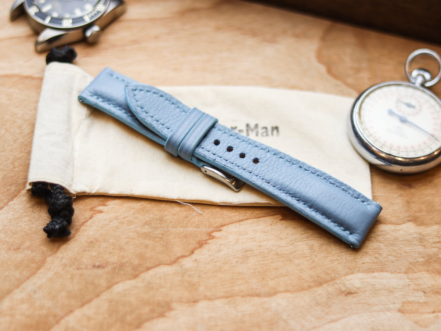 ICE BLUE CALF LEATHER WATCH STRAPS - PADDED