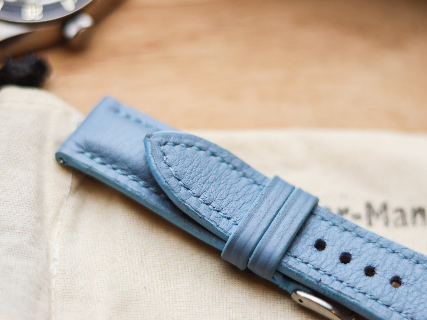 ICE BLUE CALF LEATHER WATCH STRAPS - PADDED