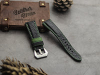 ITALIAN CHEVRE BLACK LEATHER ( GREEN ACCENT) - PADDED