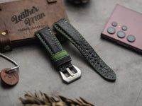 ITALIAN CHEVRE BLACK LEATHER ( GREEN ACCENT) - PADDED