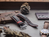 ITALIAN CHEVRE BLACK LEATHER ( RED ACCENT) - PADDED