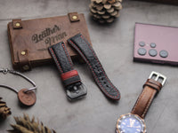 ITALIAN CHEVRE BLACK LEATHER ( RED ACCENT) - PADDED