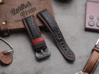ITALIAN CHEVRE BLACK LEATHER ( RED ACCENT) - PADDED