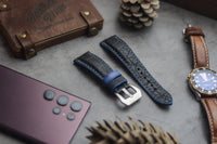 ITALIAN CHEVRE BLACK LEATHER ( BLUE ACCENT) - PADDED