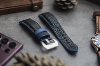 ITALIAN CHEVRE BLACK LEATHER ( BLUE ACCENT) - PADDED