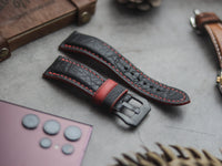 ITALIAN CHEVRE BLACK LEATHER ( RED ACCENT) - PADDED