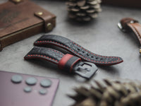 ITALIAN CHEVRE BLACK LEATHER ( RED ACCENT) - PADDED