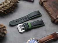 ITALIAN CHEVRE BLACK LEATHER ( GREEN ACCENT) - PADDED