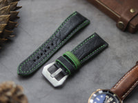 ITALIAN CHEVRE BLACK LEATHER ( GREEN ACCENT) - PADDED