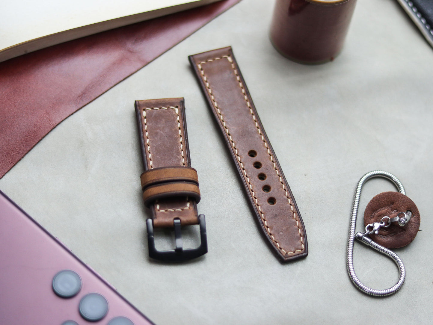 RUSTY BROWN HAND-CRAFTED WATCH STRAPS - BOX STITCHED