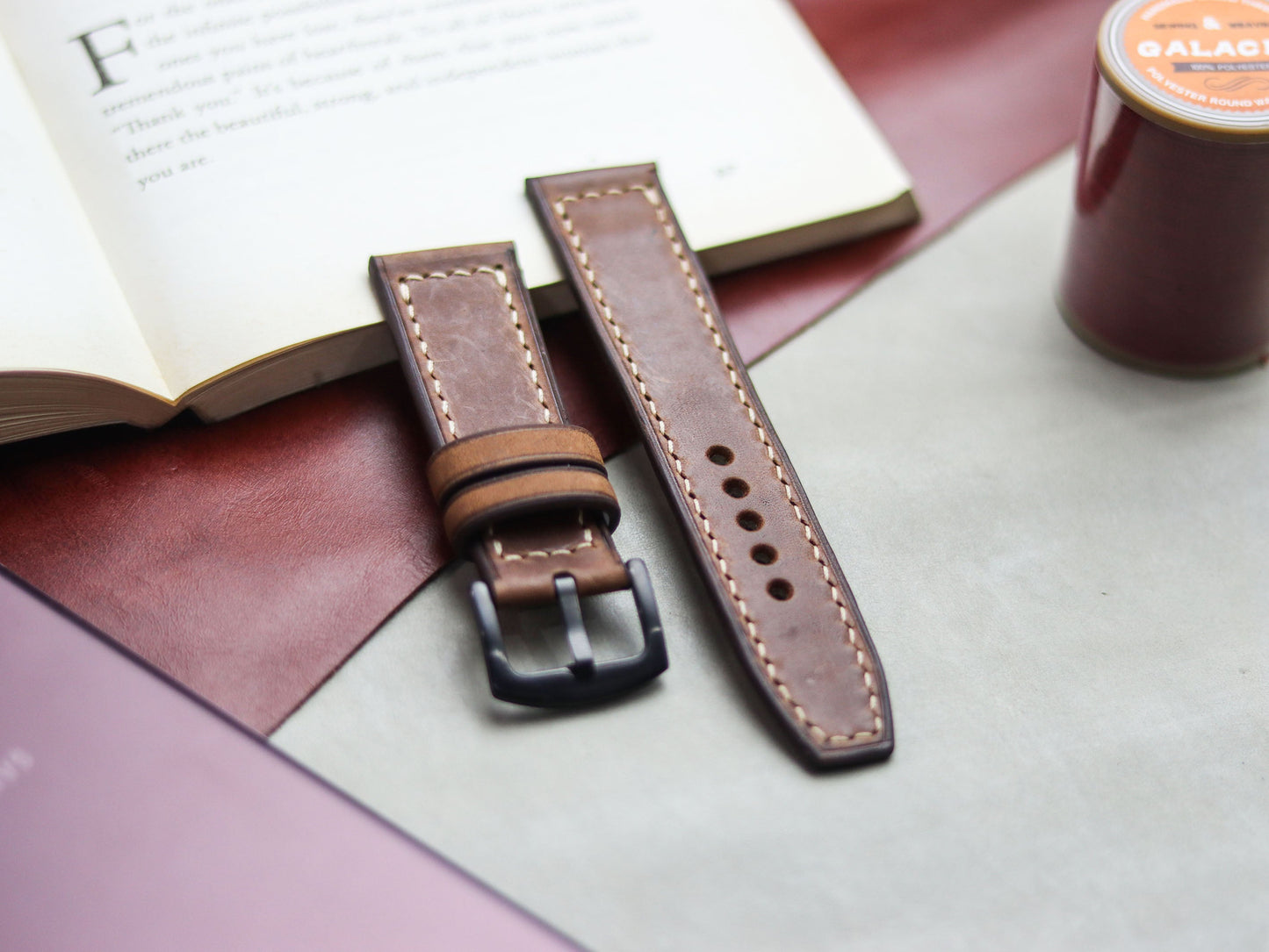 RUSTY BROWN HAND-CRAFTED WATCH STRAPS - BOX STITCHED