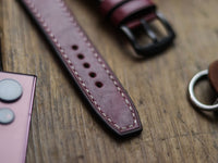 CARMINE BURGUNDY HAND-CRAFTED WATCH STRAPS - BOX STITCHED