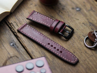 CARMINE BURGUNDY HAND-CRAFTED WATCH STRAPS - BOX STITCHED