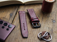 CARMINE BURGUNDY HAND-CRAFTED WATCH STRAPS - BOX STITCHED