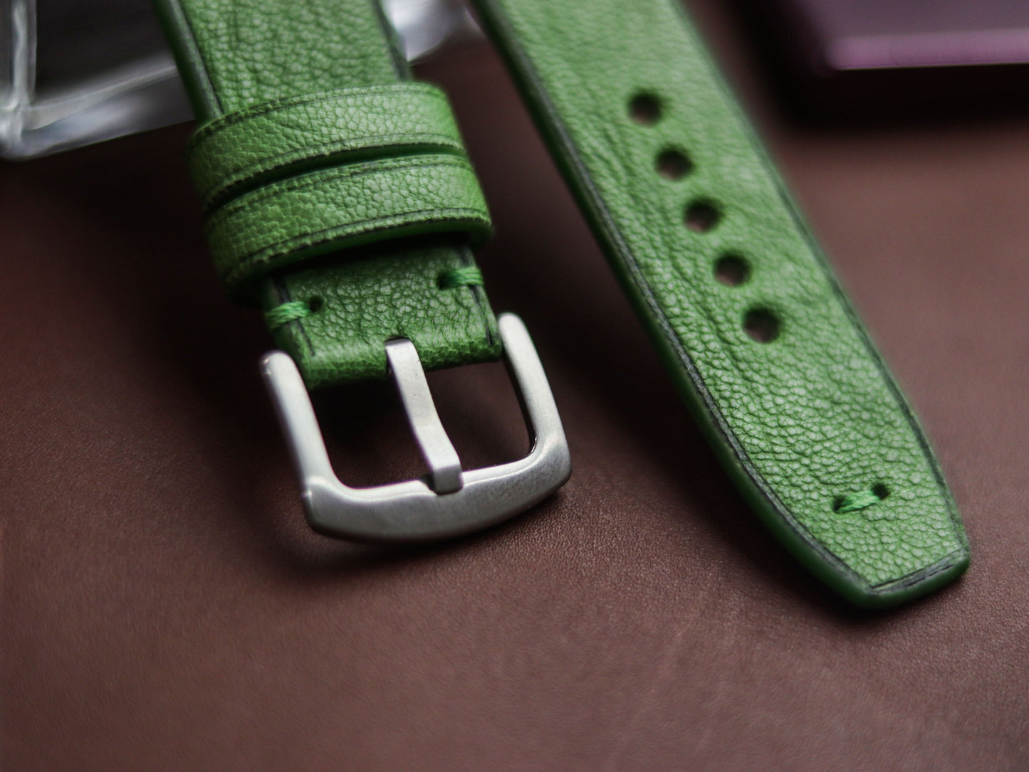 FOREST GREEN HAND-CRAFTED WATCH STRAPS - MINIMAL STITCHED