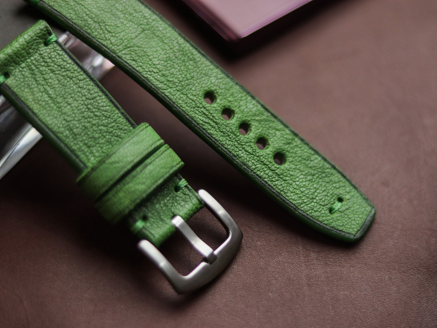 FOREST GREEN HAND-CRAFTED WATCH STRAPS - MINIMAL STITCHED