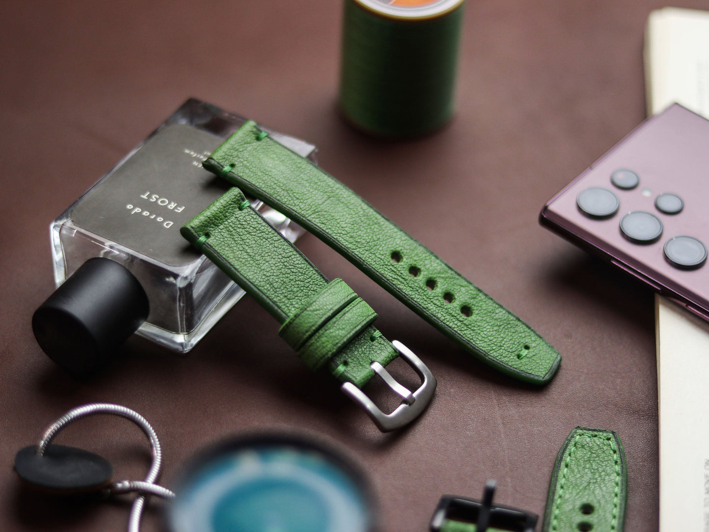 FOREST GREEN HAND-CRAFTED WATCH STRAPS - MINIMAL STITCHED