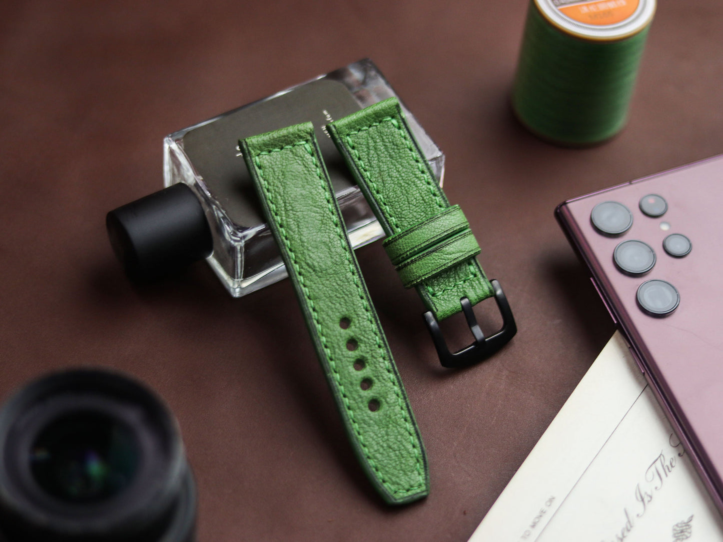 FOREST GREEN HAND-CRAFTED WATCH STRAPS - BOX STITCHED