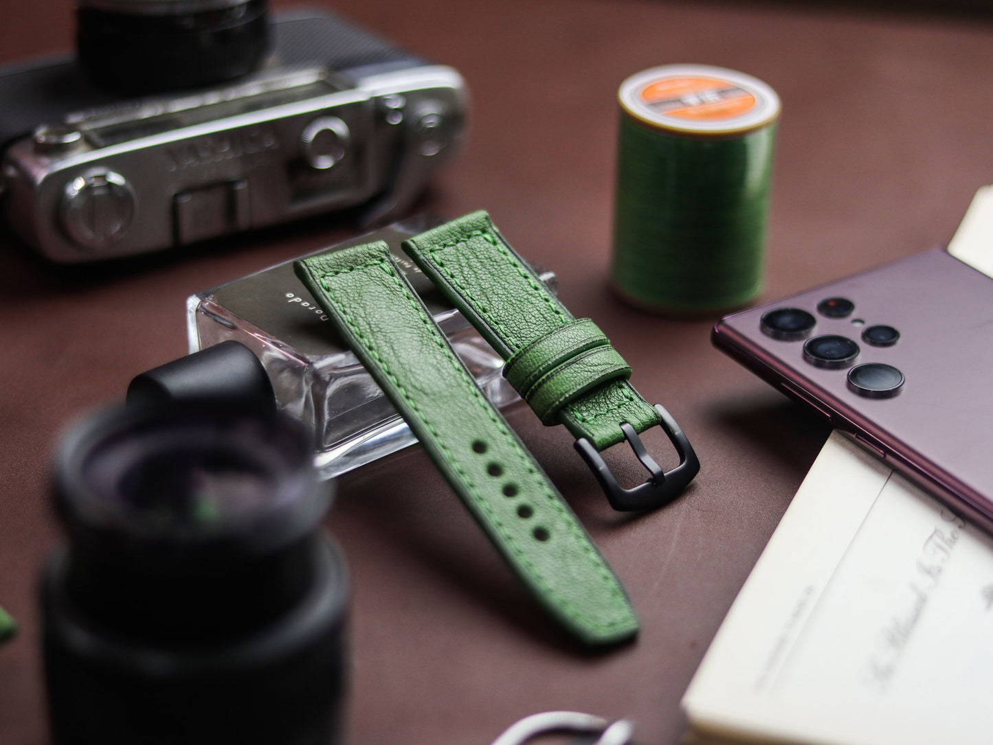 FOREST GREEN HAND-CRAFTED WATCH STRAPS - BOX STITCHED
