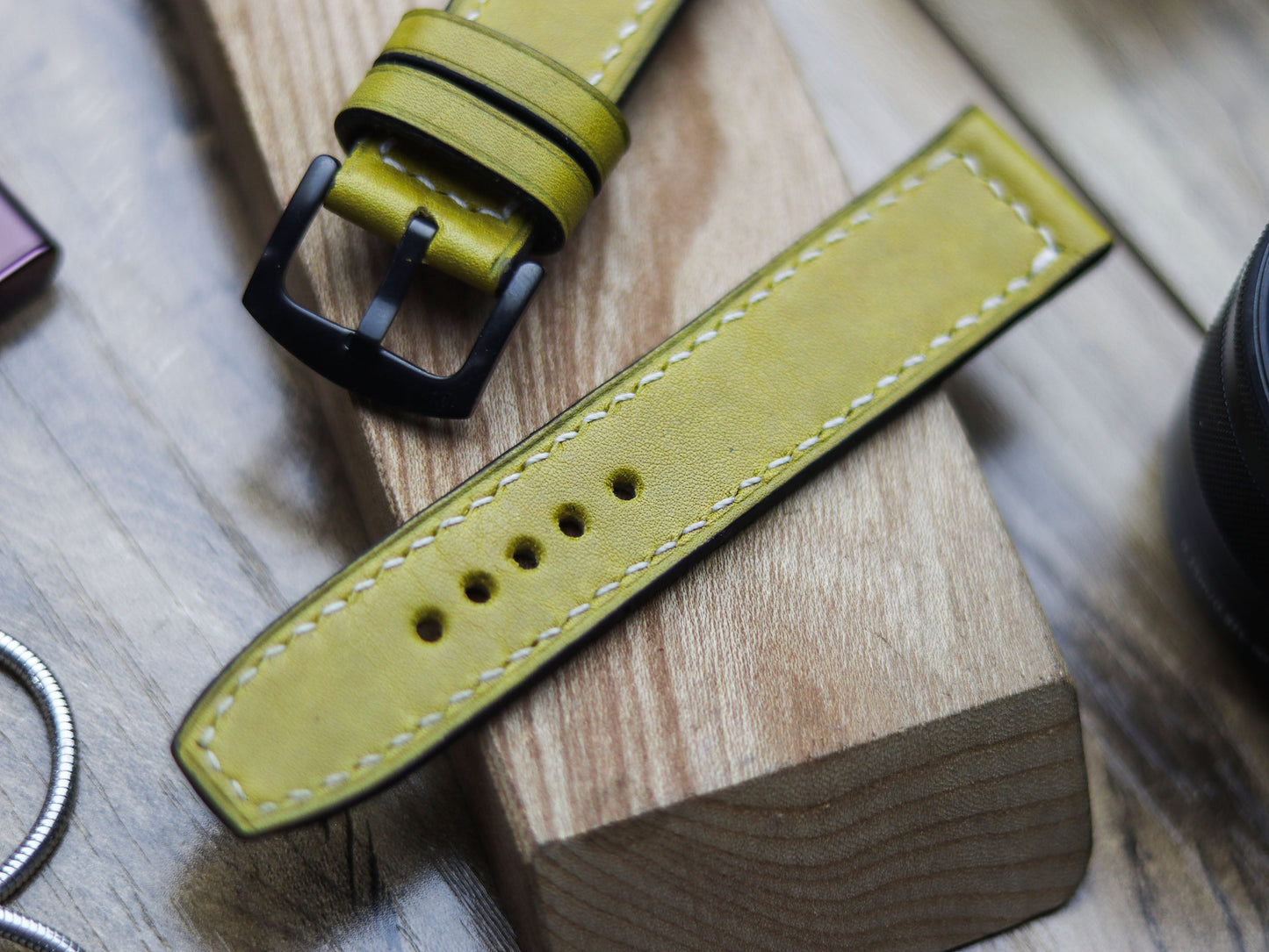 MUNSEL YELLOW HAND-CRAFTED WATCH STRAPS - BOX STITCHED
