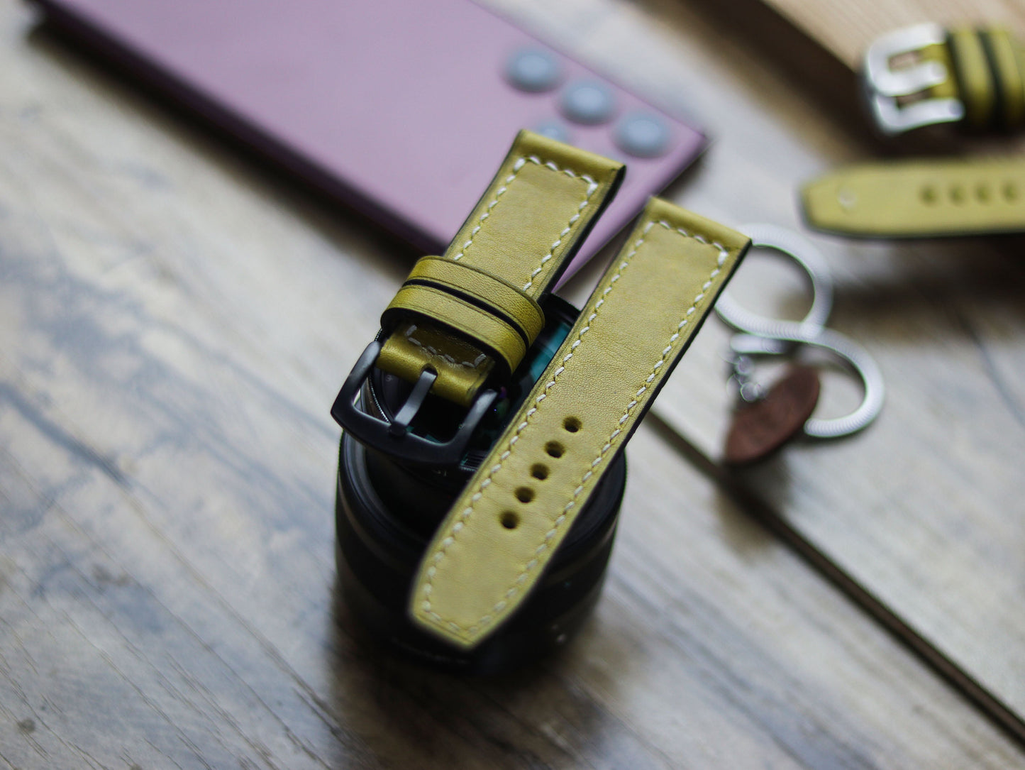 MUNSEL YELLOW HAND-CRAFTED WATCH STRAPS - BOX STITCHED