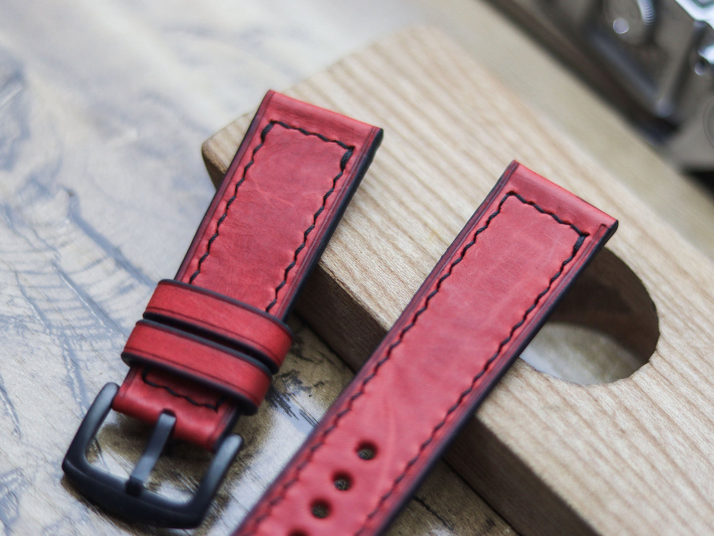 PRISMATIC RED HAND-CRAFTED WATCH STRAPS - BOX STITCHED