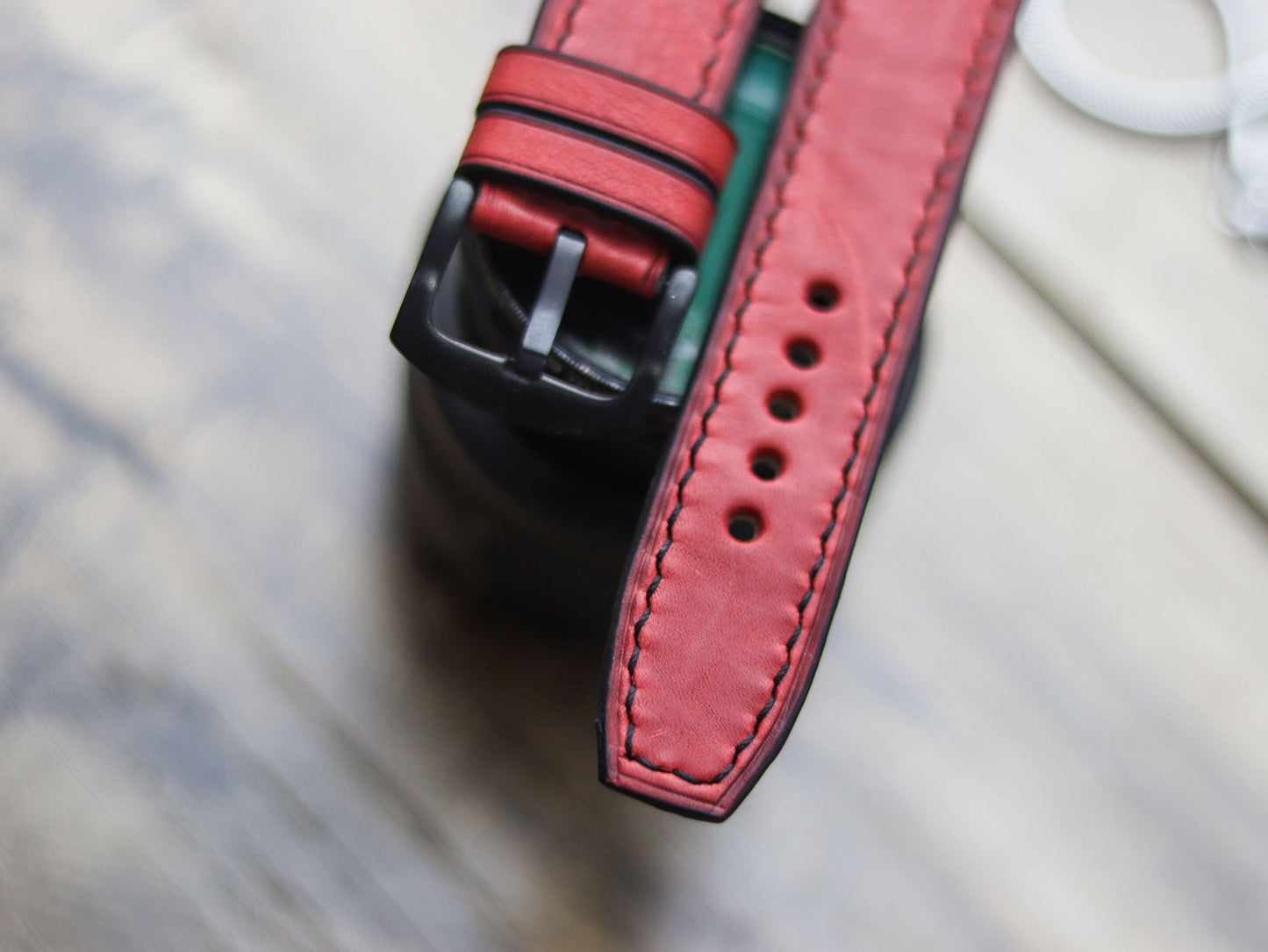 PRISMATIC RED HAND-CRAFTED WATCH STRAPS - BOX STITCHED