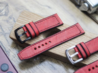 PRISMATIC RED HAND-CRAFTED WATCH STRAPS - BOX STITCHED