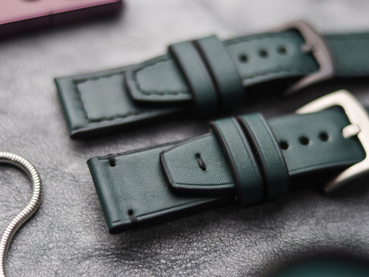 SACRAMENTO GREEN HAND-CRAFTED WATCH STRAPS - BOX STITCHED