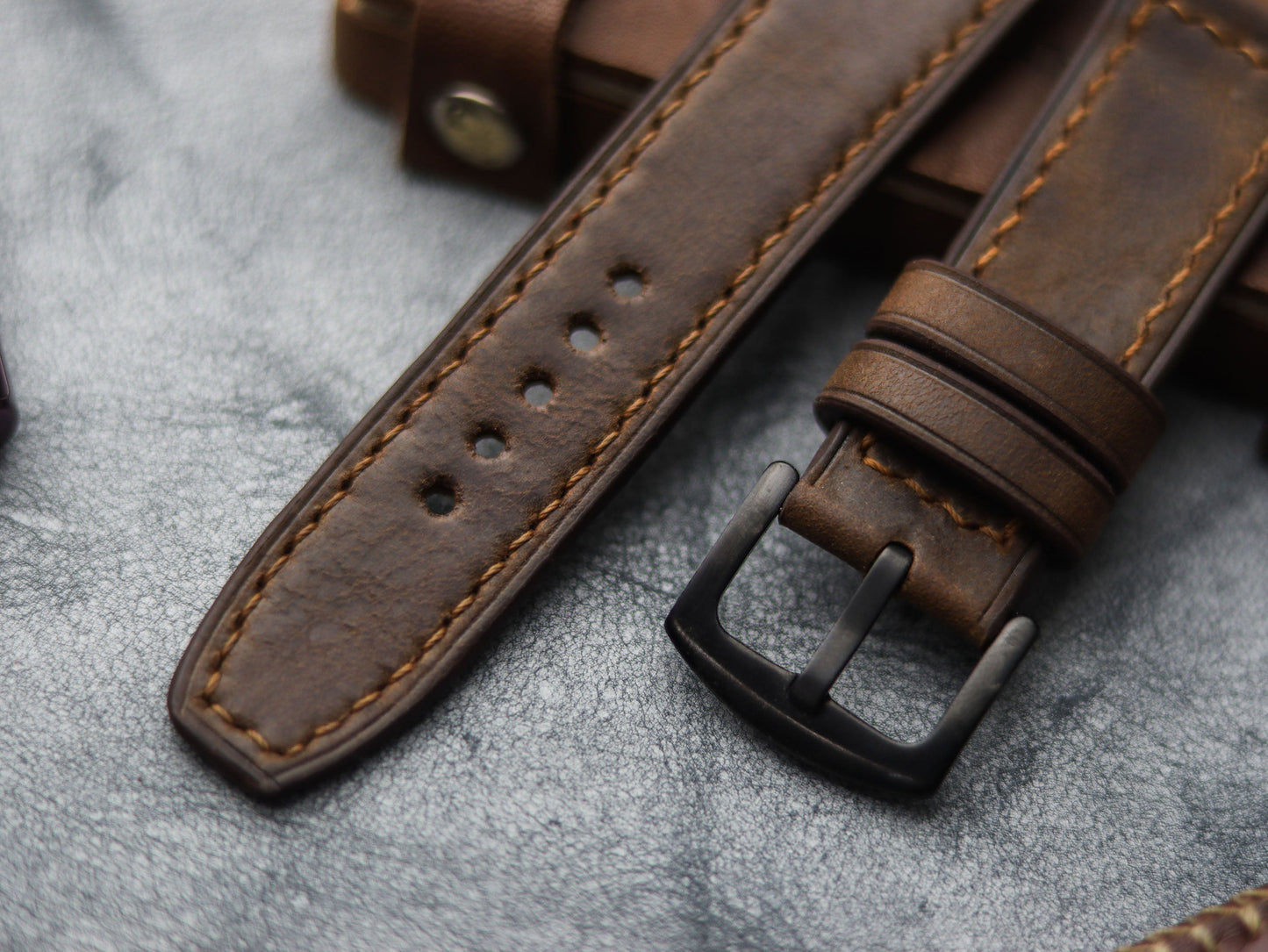 WOOD BROWN HAND-CRAFTED WATCH STRAPS - BOX STITCHED