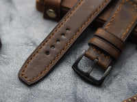 WOOD BROWN HAND-CRAFTED WATCH STRAPS - BOX STITCHED