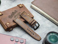 WOOD BROWN HAND-CRAFTED WATCH STRAPS - BOX STITCHED