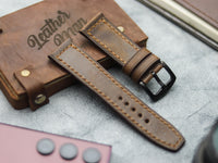 WOOD BROWN HAND-CRAFTED WATCH STRAPS - BOX STITCHED
