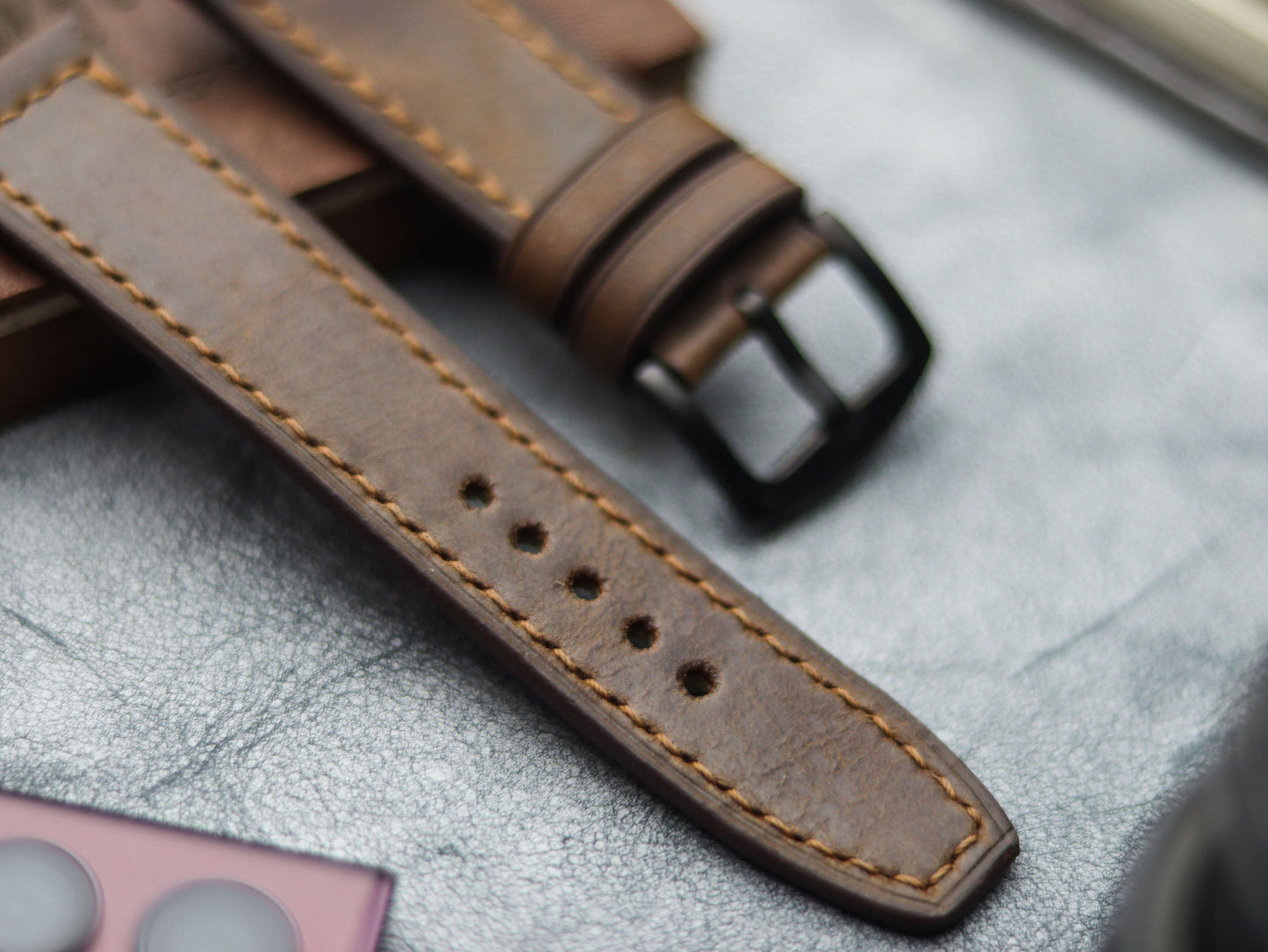 WOOD BROWN HAND-CRAFTED WATCH STRAPS - BOX STITCHED