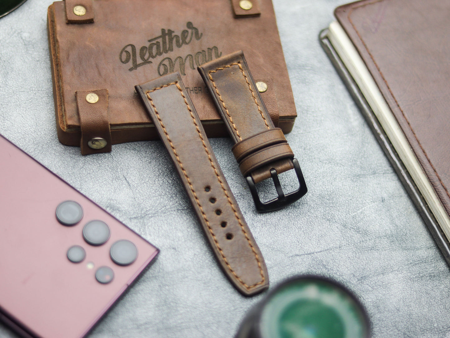 WOOD BROWN HAND-CRAFTED WATCH STRAPS - BOX STITCHED