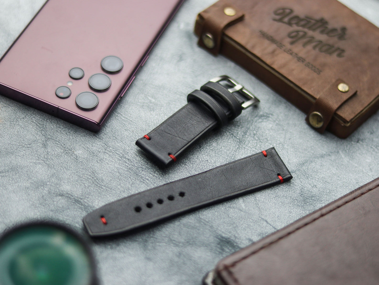 PHANTOM BLACK HAND-CRAFTED WATCH STRAPS - MINIMAL STITCHED