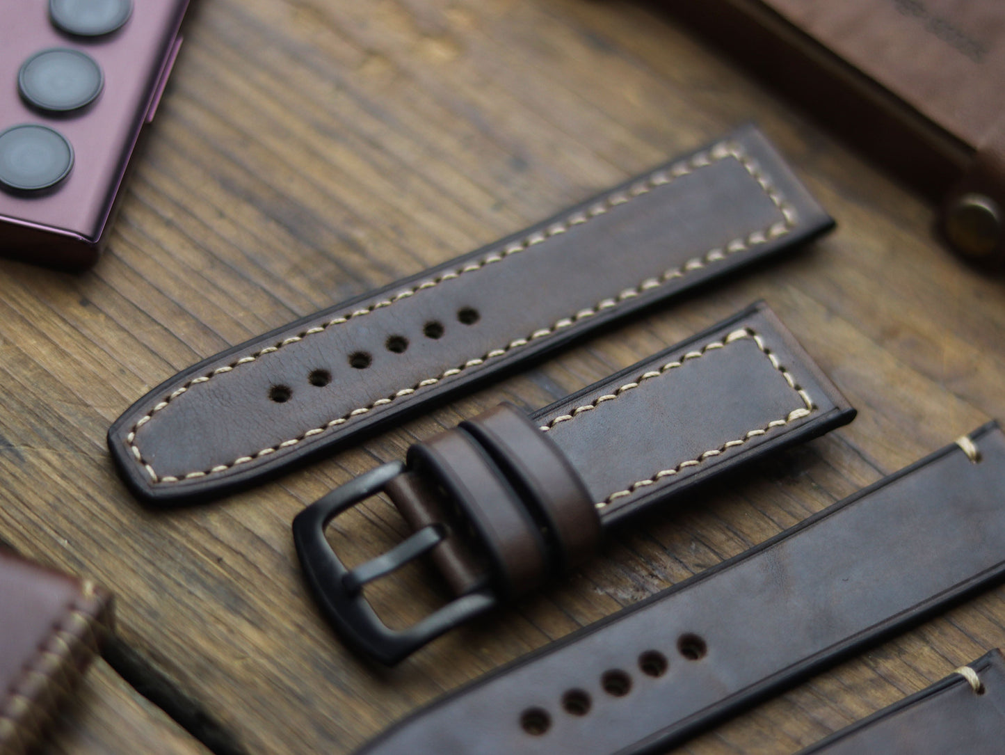 WALNUT BROWN HAND-CRAFTED WATCH STRAPS - BOX STITCHED
