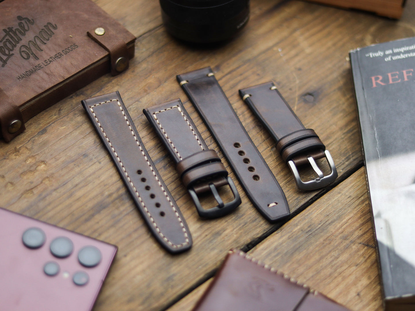 WALNUT BROWN HAND-CRAFTED WATCH STRAPS - MINIMAL STITCHED