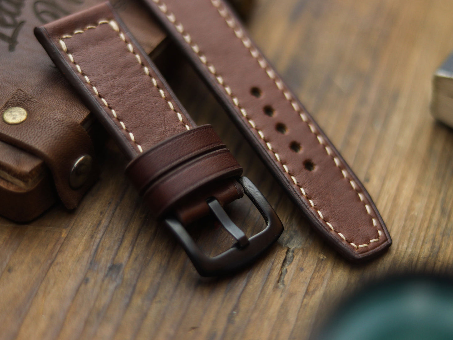 CHESTNUT BROWN HAND-CRAFTED WATCH STRAPS - BOX STITCHED