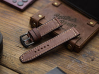 CHESTNUT BROWN HAND-CRAFTED WATCH STRAPS - BOX STITCHED