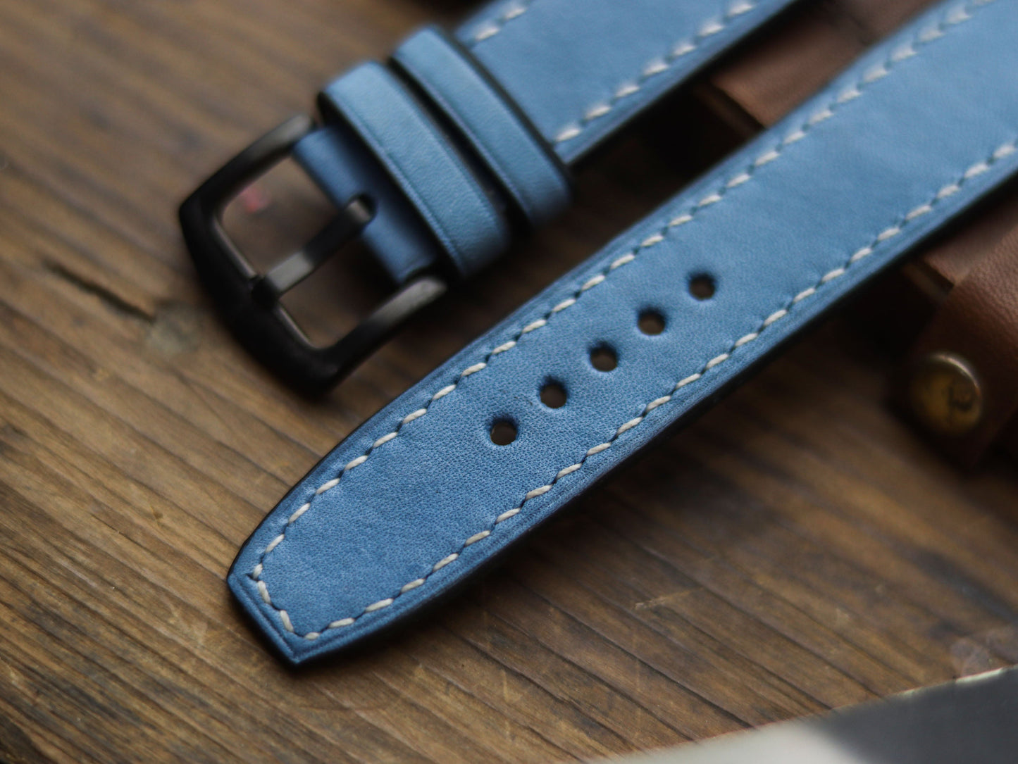 CAROLINE BLUE HAND-CRAFTED WATCH STRAPS - BOX STITCHED