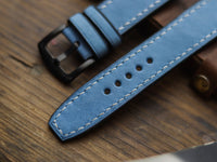CAROLINE BLUE HAND-CRAFTED WATCH STRAPS - BOX STITCHED