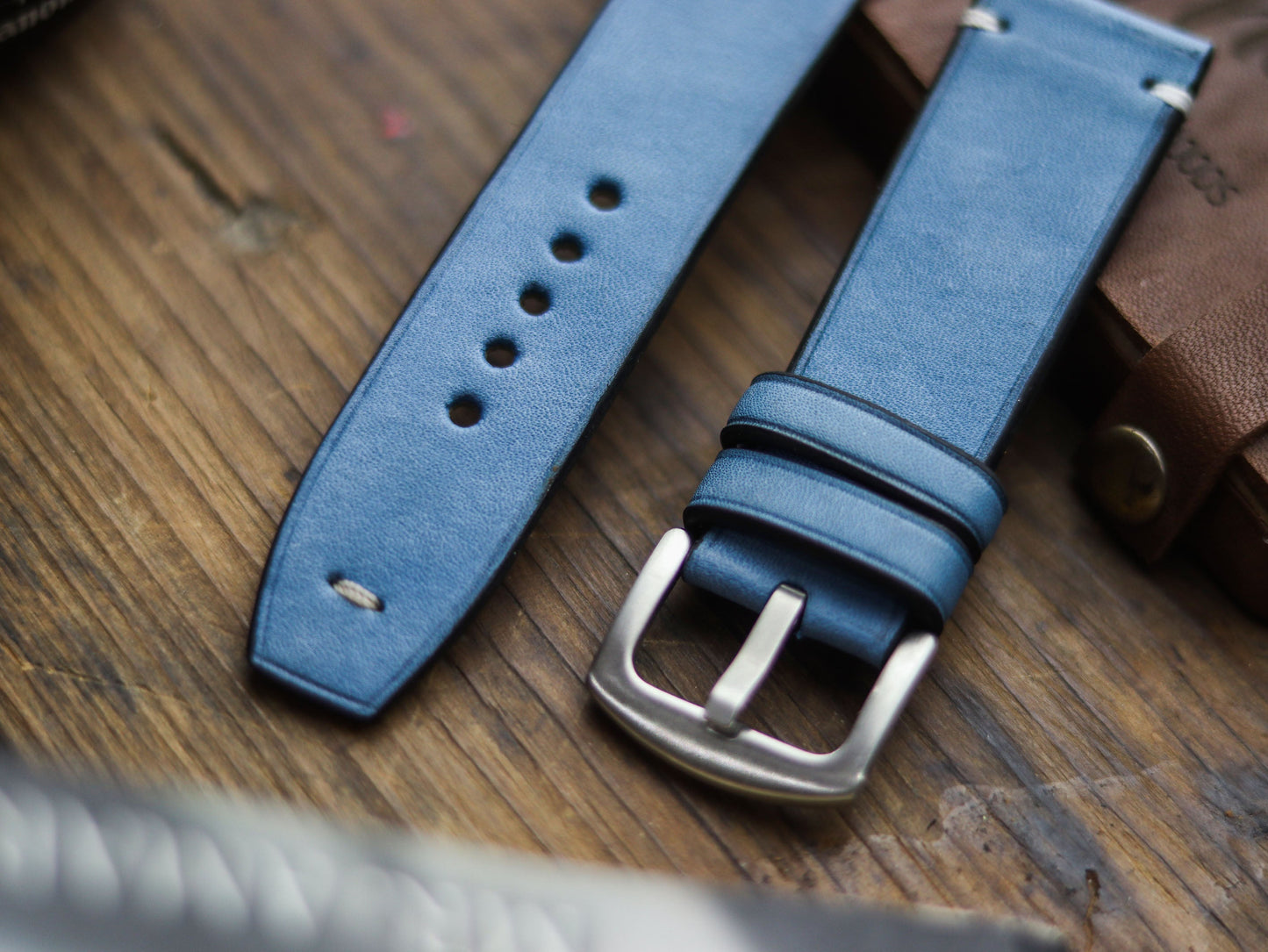 CAROLINE BLUE HAND-CRAFTED WATCH STRAPS - MINIMAL STITCHED