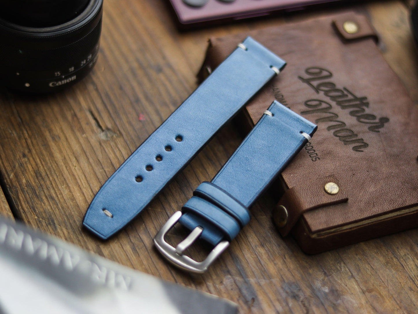CAROLINE BLUE HAND-CRAFTED WATCH STRAPS - MINIMAL STITCHED