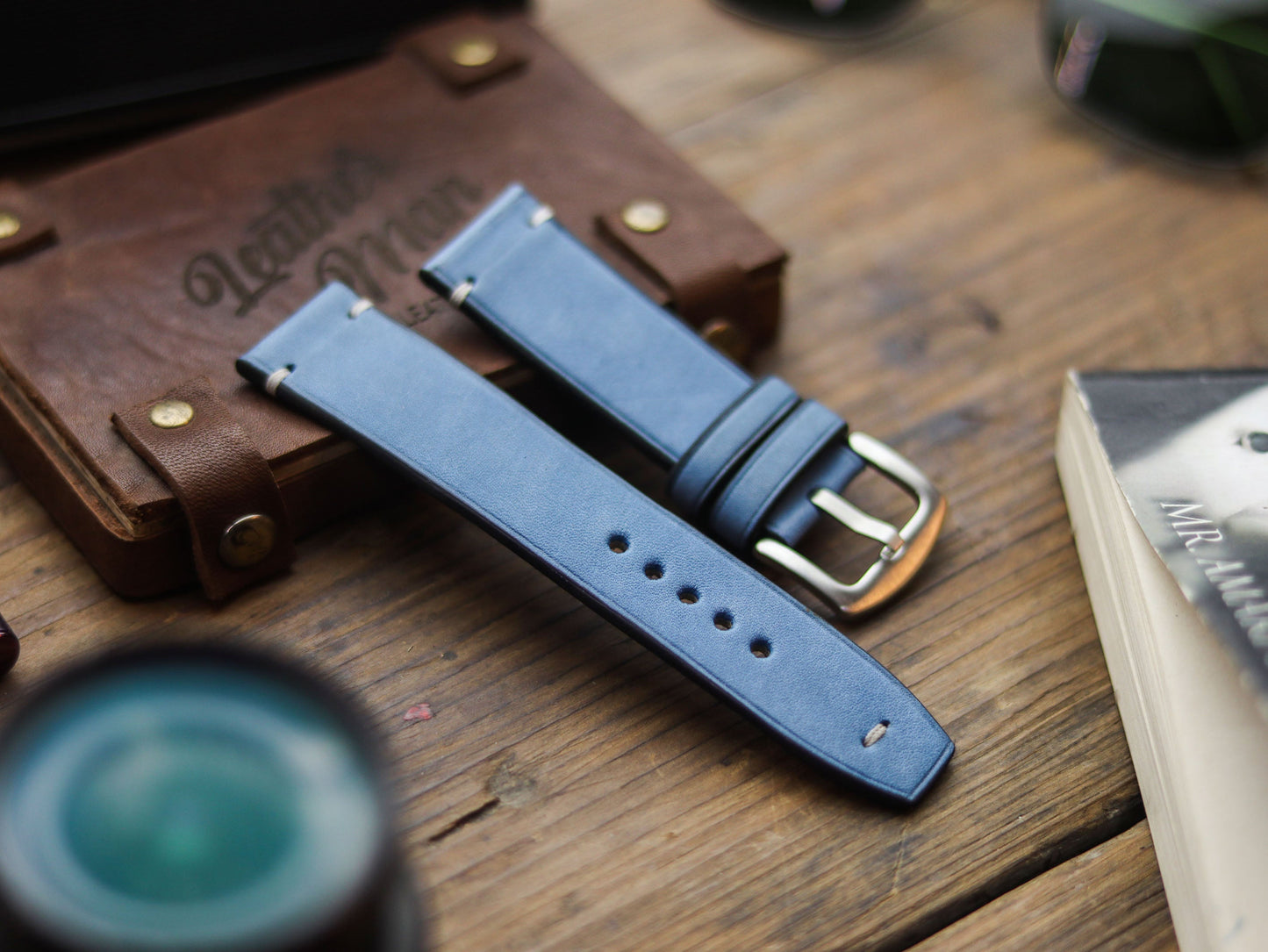 CAROLINE BLUE HAND-CRAFTED WATCH STRAPS - MINIMAL STITCHED